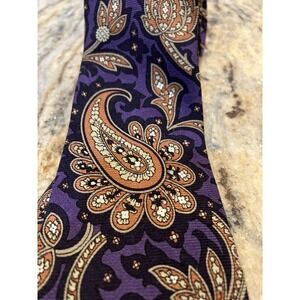 Jos A Bank Wool Cashmere Paisley Necktie Rich Purple Orange Copper Black Luxury